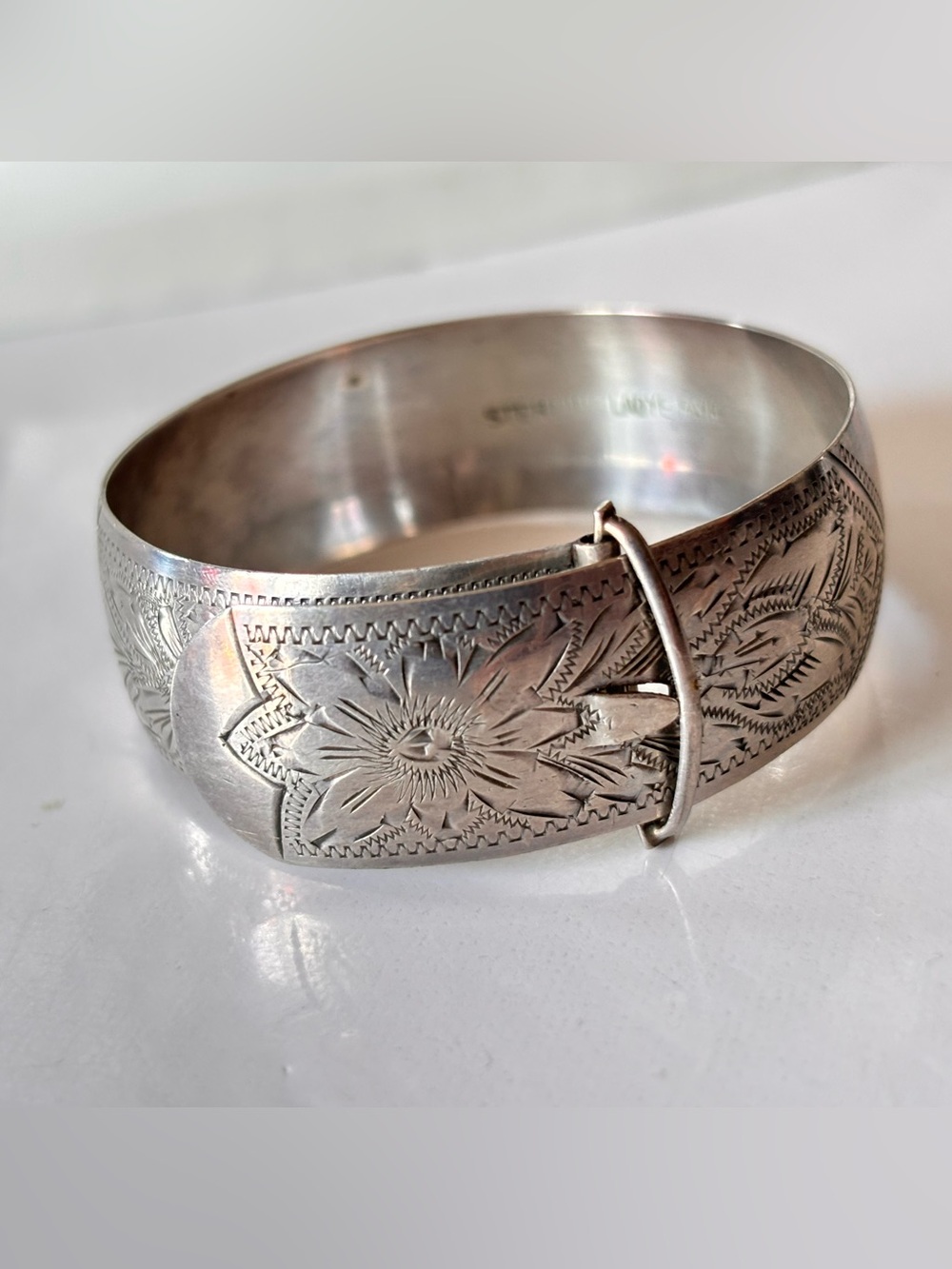 1940s-50s Sterling Silver Hinged Bracelet / Marked Ladye Fayre